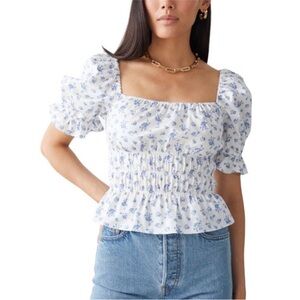 & Other Stories Ivory and Blue Floral Skirt